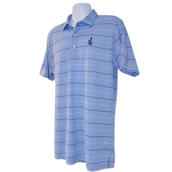 Peter Millar Summer Comfort Polo Shirt Blue Stripe Logo Men’s Size Large - Picture 3 of 13